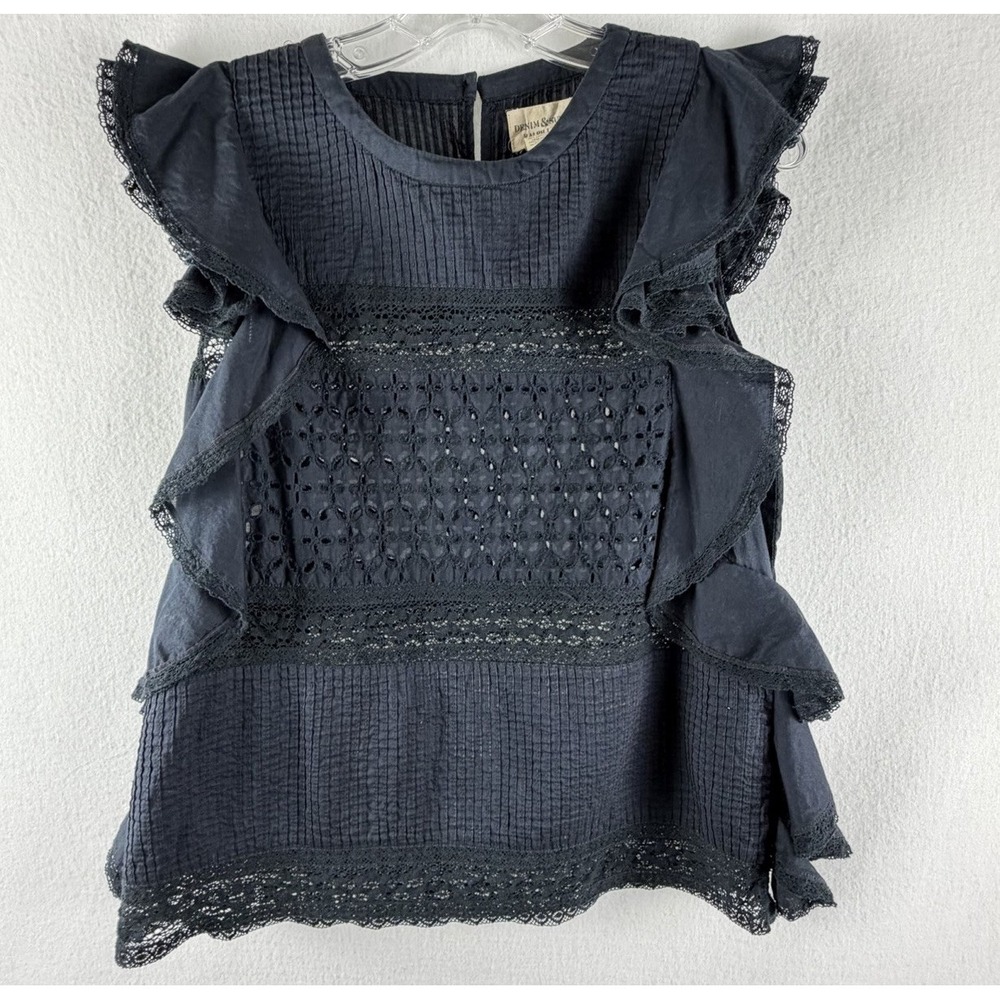 Denim & Supply Ralph Lauren Sz L Black Flutter Sleeve Blouse Lace Dark Cottage